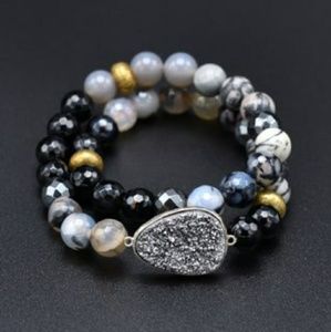 Agate Hematite Druzy Sterling Wrap Bracelet 925